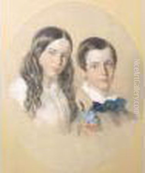 Portrait Of A Brother And Sister Oil Painting by Sir John Gilbert