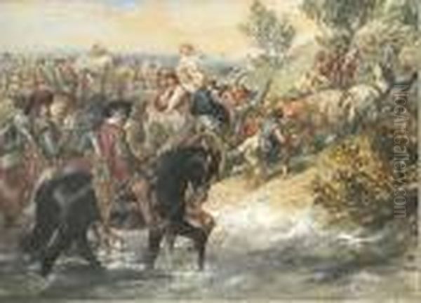 A Procession With Figures Oil Painting by Sir John Gilbert