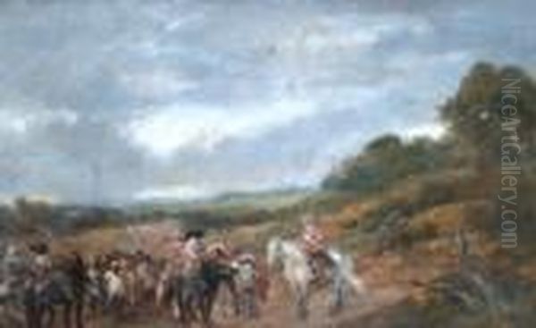 Ra -- Cavaliers Meeting On A Country Lane Oil Painting by Sir John Gilbert