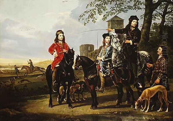 Starting for the Hunt Michiel and Cornelis Pompe van Meerdervoort with Their Tutor and Coachman Oil Painting by Aelbert Cuyp