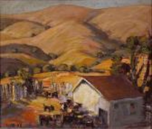 Farmhouse With Rolling Hills In The Distance Oil Painting by Selden Connor Gile