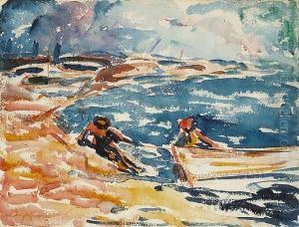 Pulling The Boat Ashore Oil Painting by Selden Connor Gile