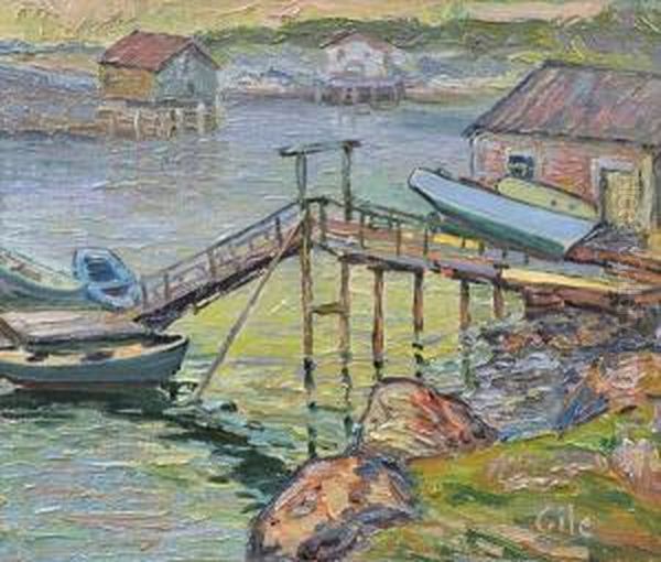 Boats Moored At Adock Morning Oil Painting by Selden Connor Gile