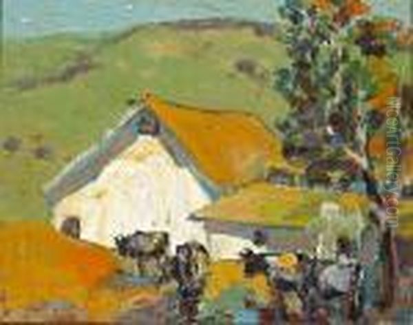 Farmhouse With Grazing Cattle Oil Painting by Selden Connor Gile