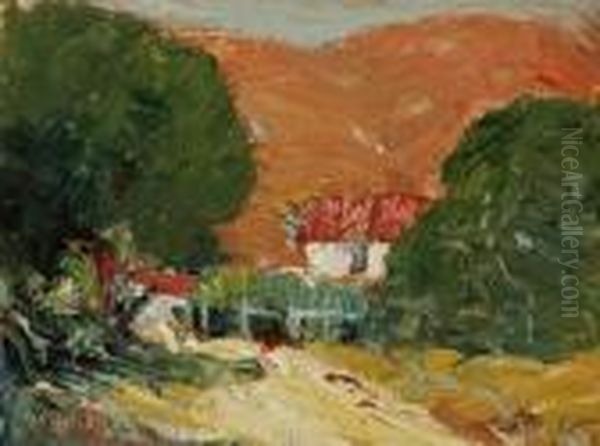 Barn With Red Roof & Red Mountains Oil Painting by Selden Connor Gile