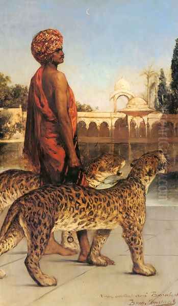 Palace Guard with Two Leopards Oil Painting by Benjamin Jean Joseph Constant