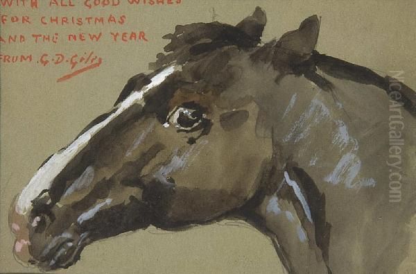 Head Of A Brown Horse With White Stripe Oil Painting by G.D. Giles