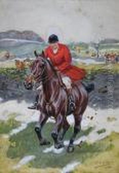 In The Wake Of His Darlings, All Ear And Alleye. (the Galloping Squire) Oil Painting by G.D. Giles