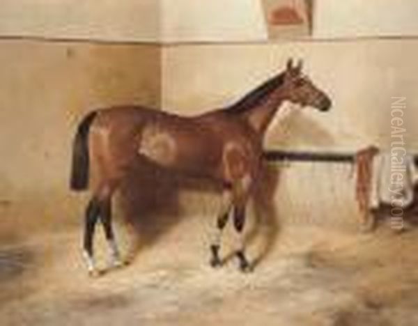 Lady Minting In A Stable Oil Painting by G.D. Giles