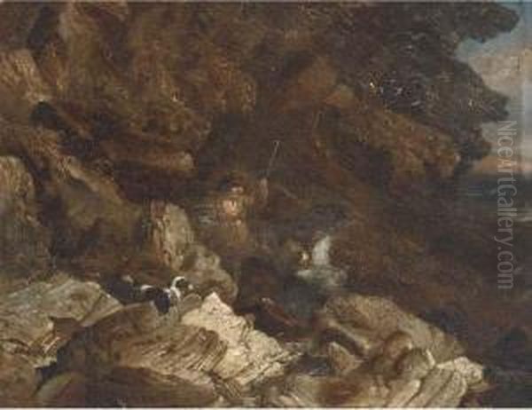 Figures On A Rocky Beach Oil Painting by James William Giles