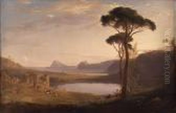 The Averian And Lucerne Lakes, Bay Of Baiae, Cape Micenum Etc Oil Painting by James William Giles