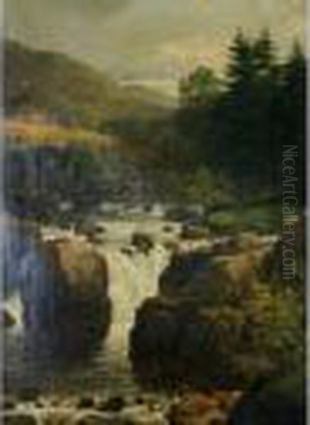 Landscape Scene With A Waterfall Oil Painting by Edmund Gill