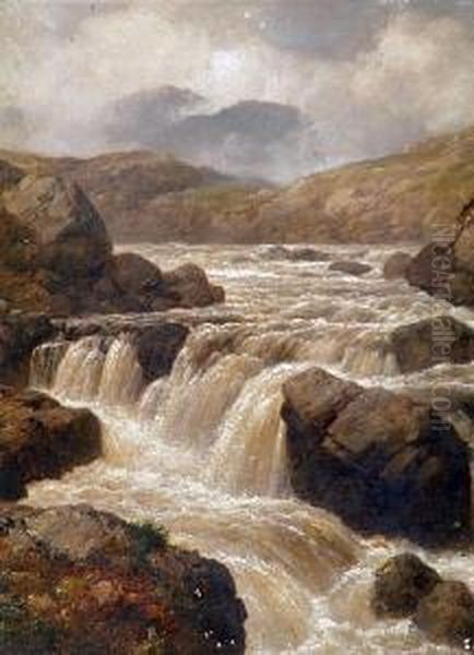 Rocky Glen With Waterfall Oil Painting by Edmund Gill