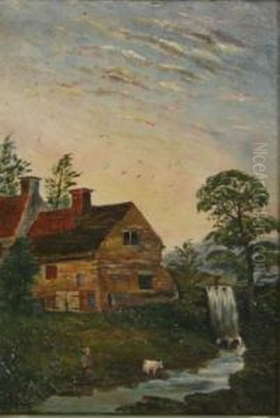 The Old Mill, Lumsdale, Matlock Oil Painting by Edmund Gill