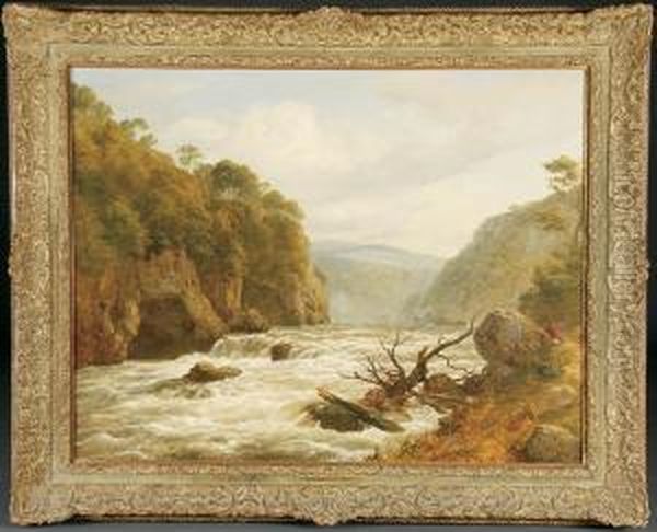 Rapids On The River Clyde Oil Painting by Edmund Gill