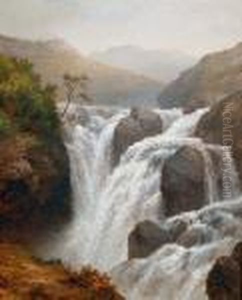 View Of A Waterfall Oil Painting by Edmund Gill