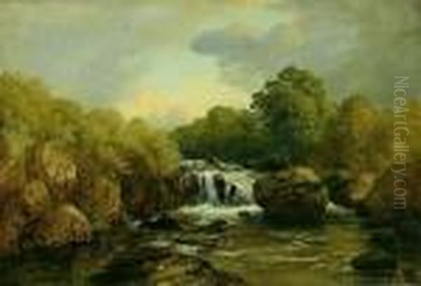 Flusslandschaft Mit Katarakt An Einemfruhlingstag Oil Painting by Edmund Gill