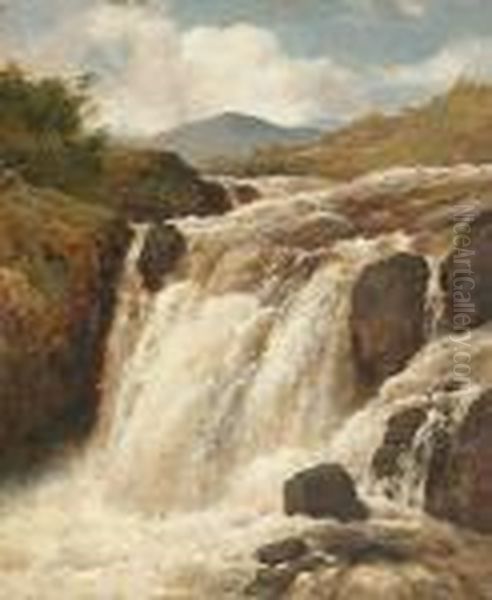 A Waterfall, Thought To Be In The Vale Of Neath, South Wales Oil Painting by Edmund Gill