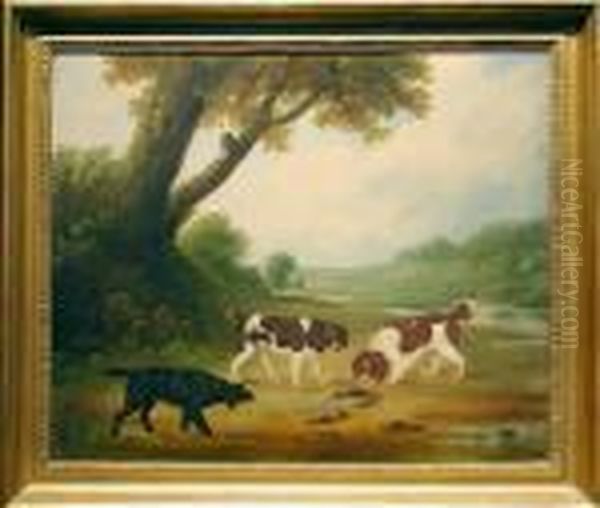 Three Spaniels With The Day's Catch Oil Painting by Edmund Gill