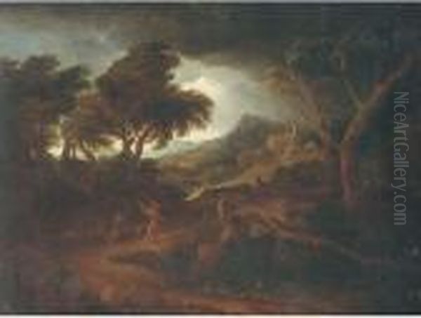 Figures In An Arcadian Landscape Oil Painting by Edmund Gill