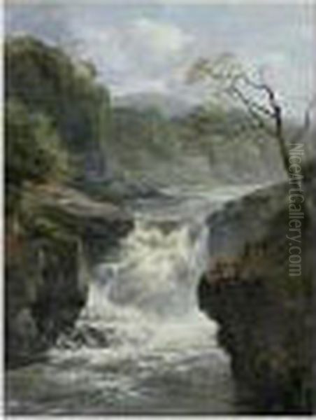 Fall On The Clyde, Cora Linn, Upper Fall Oil Painting by Edmund Gill