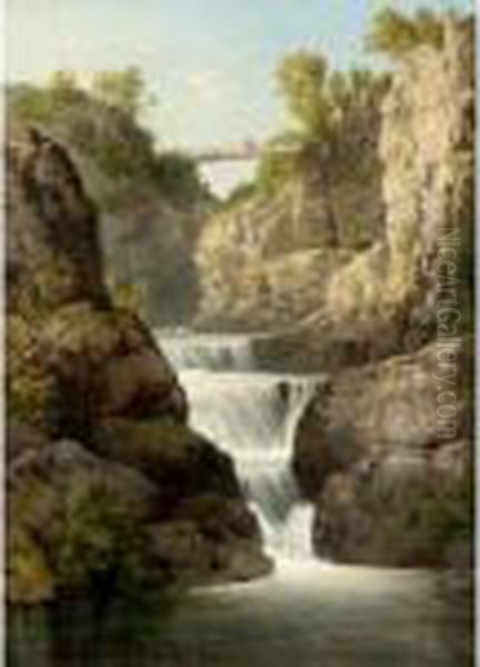 The Falls Of The Keltie From Bracklin Bridge Oil Painting by Edmund Gill