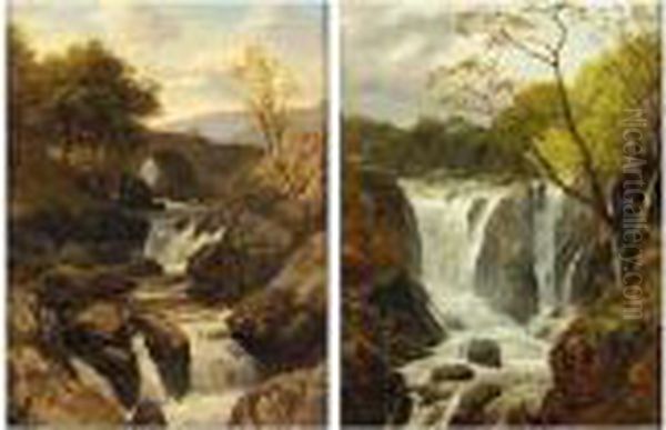 Welsh Waterfall Scenes Oil Painting by Edmund Gill