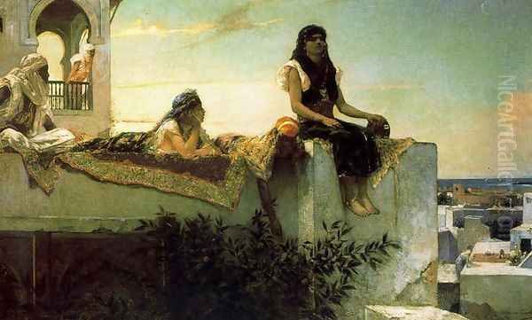 A terrace in Morocco, in the evening Oil Painting by Benjamin Jean Joseph Constant