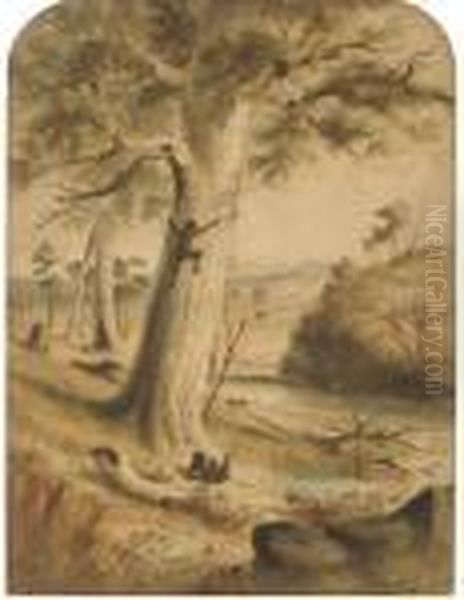 Gum Trees, Natives Opposum Hunting, South Australia Oil Painting by Samuel Thomas Gill