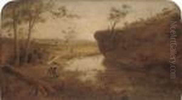 An Aboriginal Camp At A Billabong Oil Painting by Samuel Thomas Gill