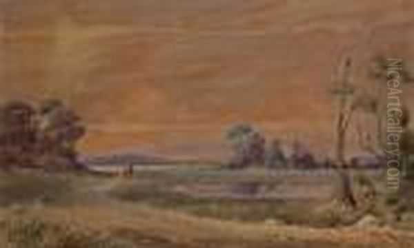 Figures In Landscape Oil Painting by Samuel Thomas Gill