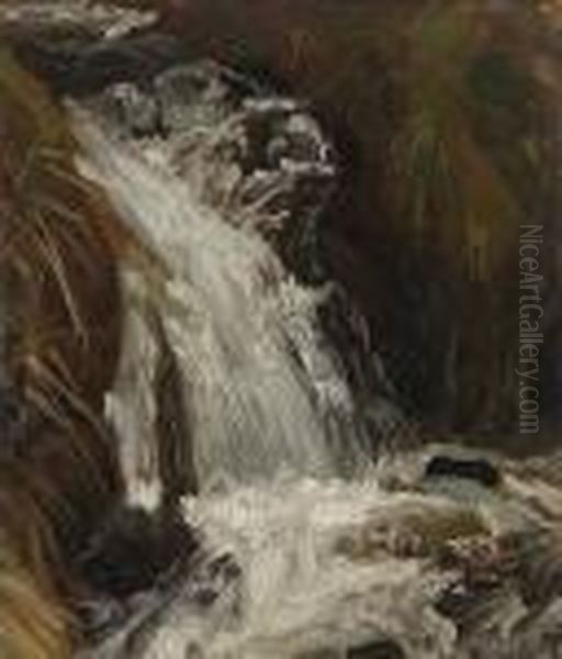 Gischtender Wasserfall. Oil Painting by Christian Friedrich Gille