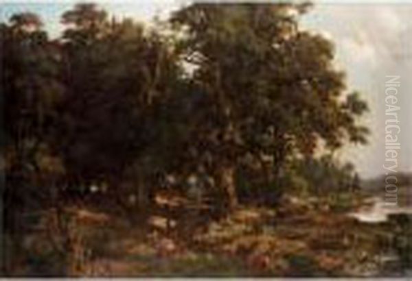 Waldlandschaft Mit Ruhendem Wild (deer In A Woodland Landscape) Oil Painting by Christian Friedrich Gille