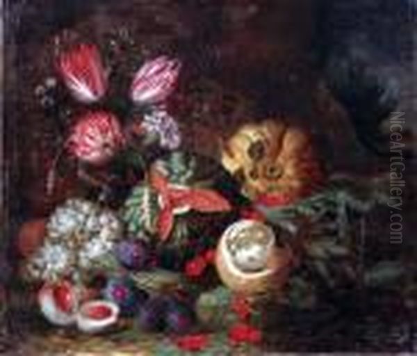 Nature Morte Aux Tulipes, Raisins, Melons, Peches, Cerises Etcitron Oil Painting by Jan Pauwel Gillemans The Elder