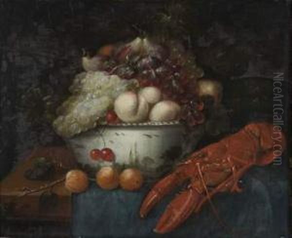 De Fruits Et Au Homard Sur Un Entablement Oil Painting by Jan Pauwel Gillemans The Elder