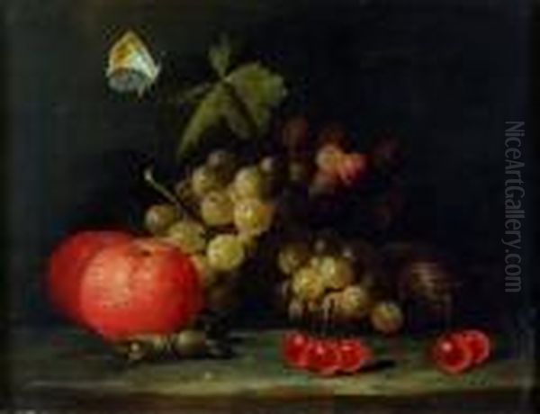 Nature Morte Aux Raisin, Figues Et Oranges Sur Un Entablement Oil Painting by Jan Pauwel Gillemans The Elder