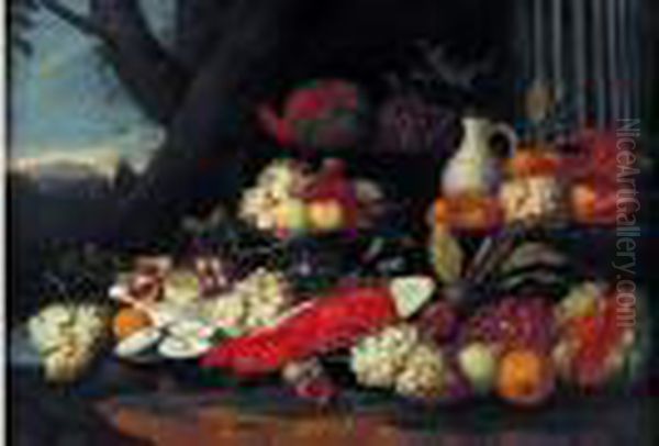 Nature Morte De Fruits Et Homard Oil Painting by Jan Pauwel Gillemans The Elder