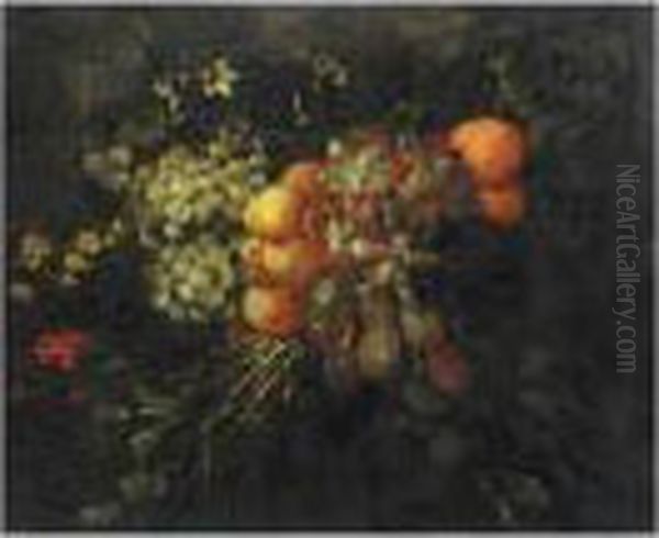 A Still Life Of Fruit And And Flowers Oil Painting by Jan Pauwel Gillemans The Elder