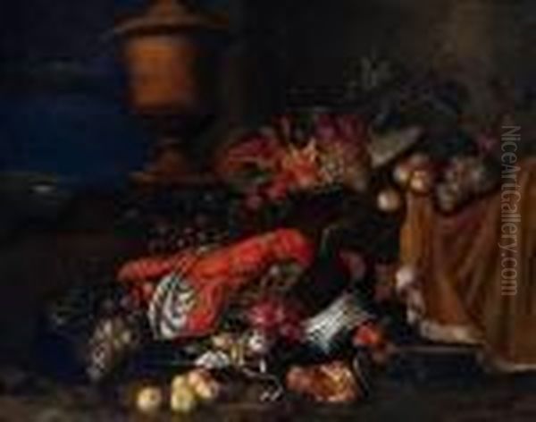 The Younger A Still Life Of Fruit, Lobster, Platters And An Urn Oil Painting by Jan Pauwel Ii Gillemans