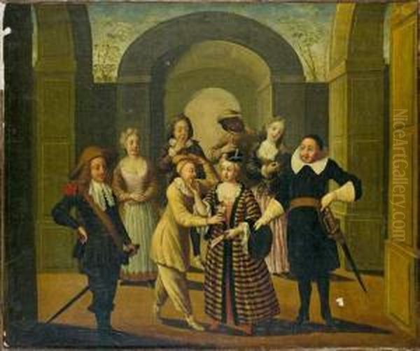 Les Acteurs De La Comedie Italienne Oil Painting by Claude Gillot