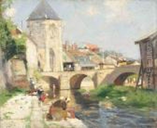 Lavandieres A Moret Sur Loing Oil Painting by Eugne-Louis Gillot