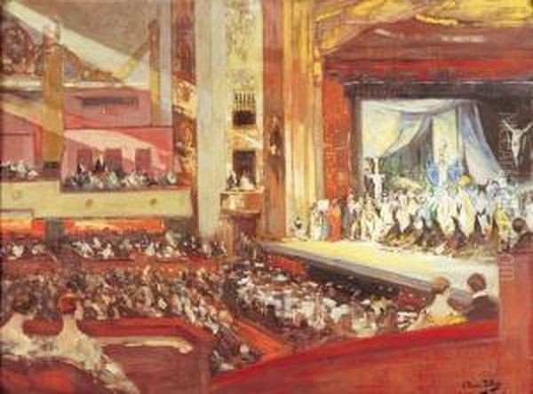 Soiree A L'opera, Circa 1910 Oil Painting by Eugne-Louis Gillot