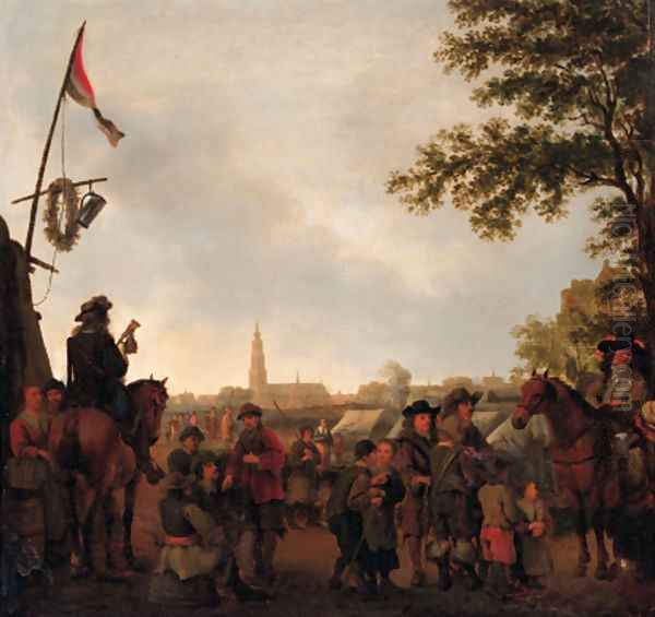 Officers and townsfolk at an encampment outside Breda Oil Painting by Abraham Van Calraet