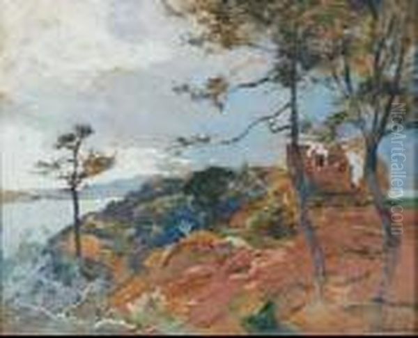 Windswept Rocky Shoreline Oil Painting by Eugne-Louis Gillot