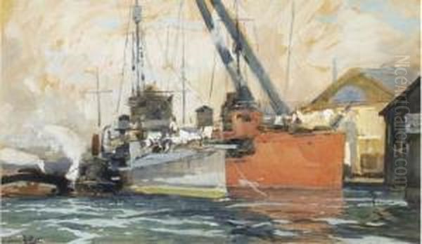 Navires En Reparation Dans Le Port De Toulon Oil Painting by Eugne-Louis Gillot