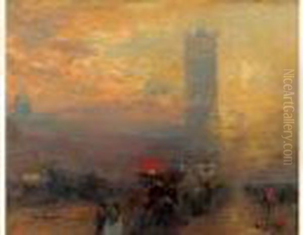 Coucher De Soleil Sur Londres Oil Painting by Eugne-Louis Gillot