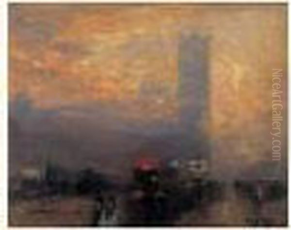 Londres, Coucher De Soleil Oil Painting by Eugne-Louis Gillot