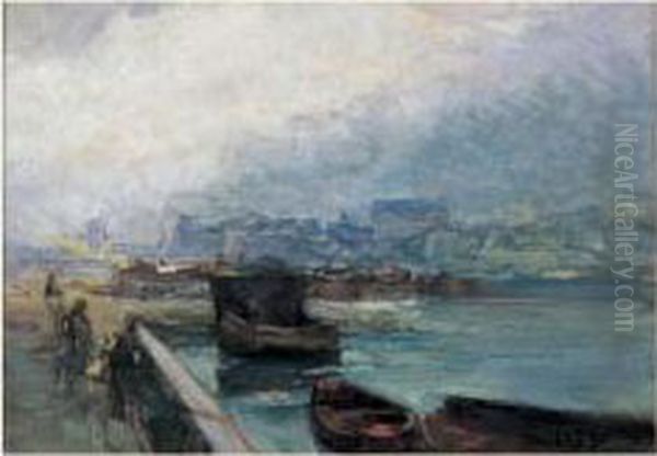 Peniches A Quai Oil Painting by Eugne-Louis Gillot