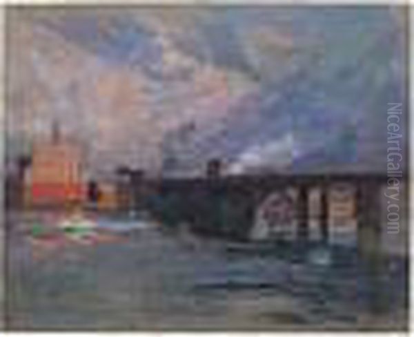 Usine Rouge Sur La Seine Oil Painting by Eugne-Louis Gillot