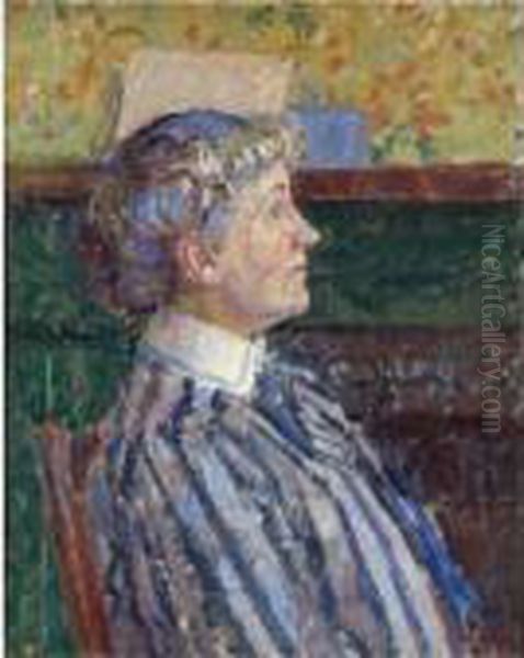 Portrait Of Irene Battiscombe, The Artist's Sister (the Striped Bouse) Oil Painting by Harold Gilman